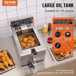 656#Commercial Deep Fryer, 1500W Electric Countertop Fryer with Basket, 11.6 qt. / 11L Stainless Steel Single Oil Fryer