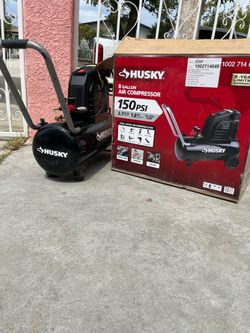 Husky 8 Gal. 150 PSI Portable Electric Oil-Free Horizontal Hotdog Air Compressor with Rubber Wheels and 1-Quick Coupler