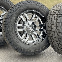 20” Fuel Rims Chrome 8x180 wheels Chevy 2500 Silverado GMC Sierra Denali 3500HD 285/65R20 Tires Cooper A/T 10ply