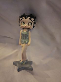 Vintage Betty Boop Bobblehead Figurine -( w/o thigh tattoo)Glitter Silver Bathing Suit Star Base