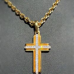 David Yurman 18K Yellow Gold Diamond CROSS PENDANT 34mm & STREAMLINE® Oval LINK chain NECKLACE 22” 4.8mm