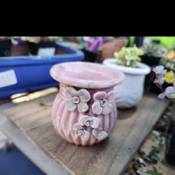 Ceramic Pink POT With Flowers On IT Plus More..sale On Sunday