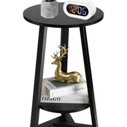 Black side table, two tier round end table