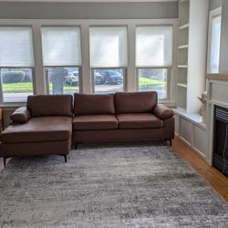 Medium Size Faux Suede Brown Couch With Chaise 