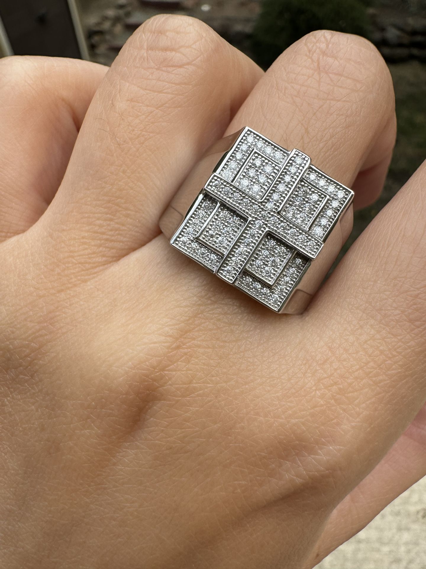 New Moissanite Men’s Ring Luxury 0.69CT, 18K White Gold Plated Sterling Silver