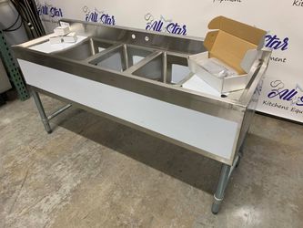 New Jax Pro 60” NSF 18 Gauge Under Bar Sink w/Dual 13” Drain Boards & Faucet