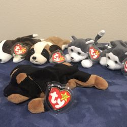 Retired Ty Beanie Baby Dogs, Five, All With Tag Protectors. Smoke-free Home