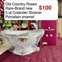 RARE - Old Country Roses 5 qt Colander Strainer Procelain enamel over steel. Brand new