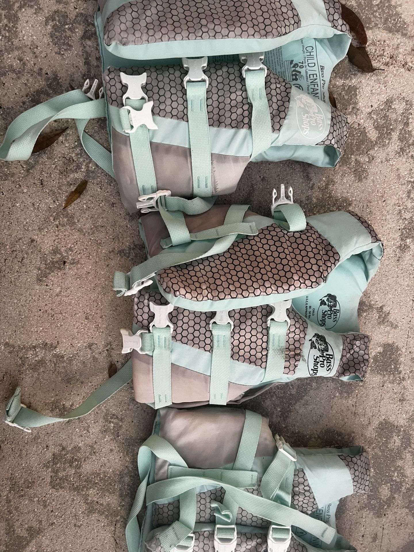 Bass pro Children’s life jackets. 