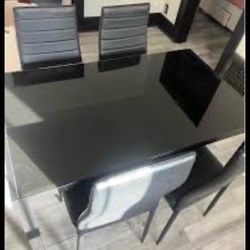 Modern Black Glass Dining Table Set – 4 Chairs Included