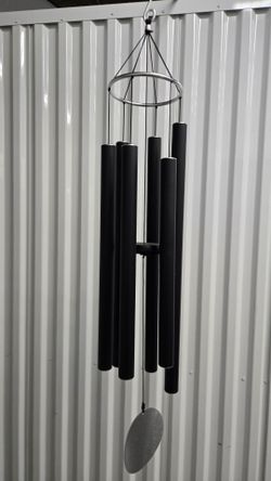 Black & Silver Metal Hanging Wind Chime with Silver Disc Round