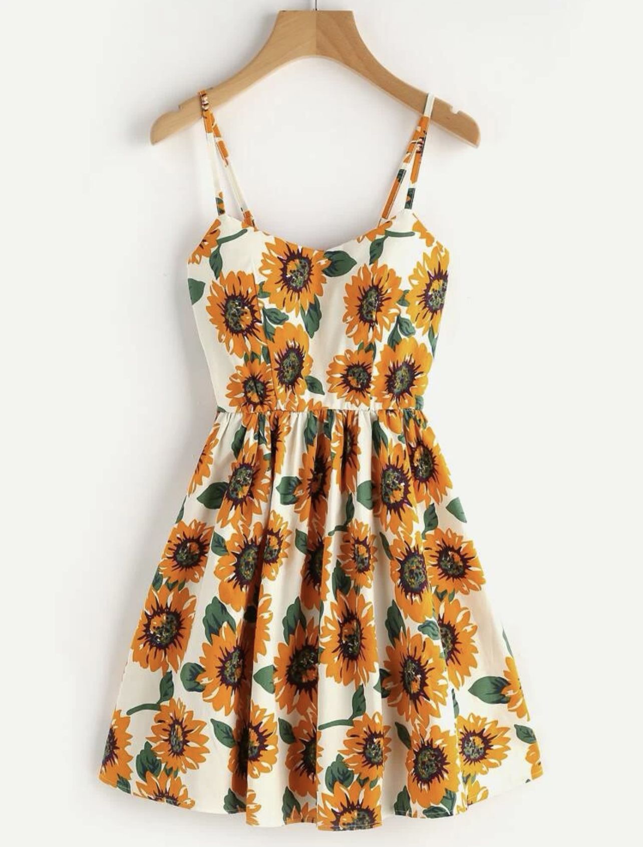 Sunflower Print Crisscross Cami Mini Dress