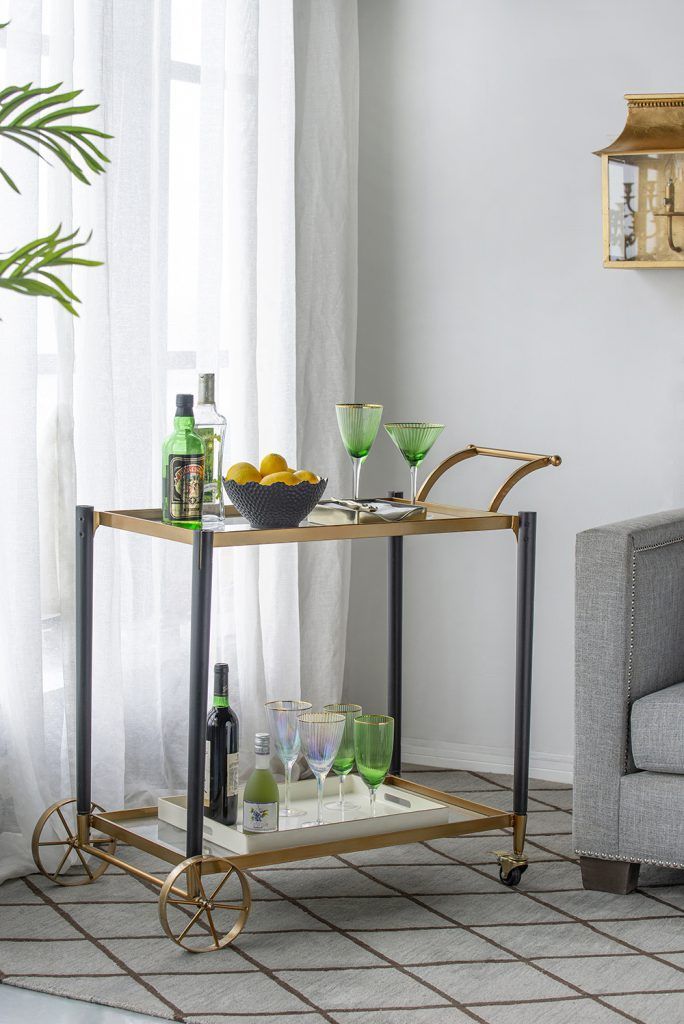 *Brand New* Classic Chic Gold 2 Tier Serving Cart With Glass Tops