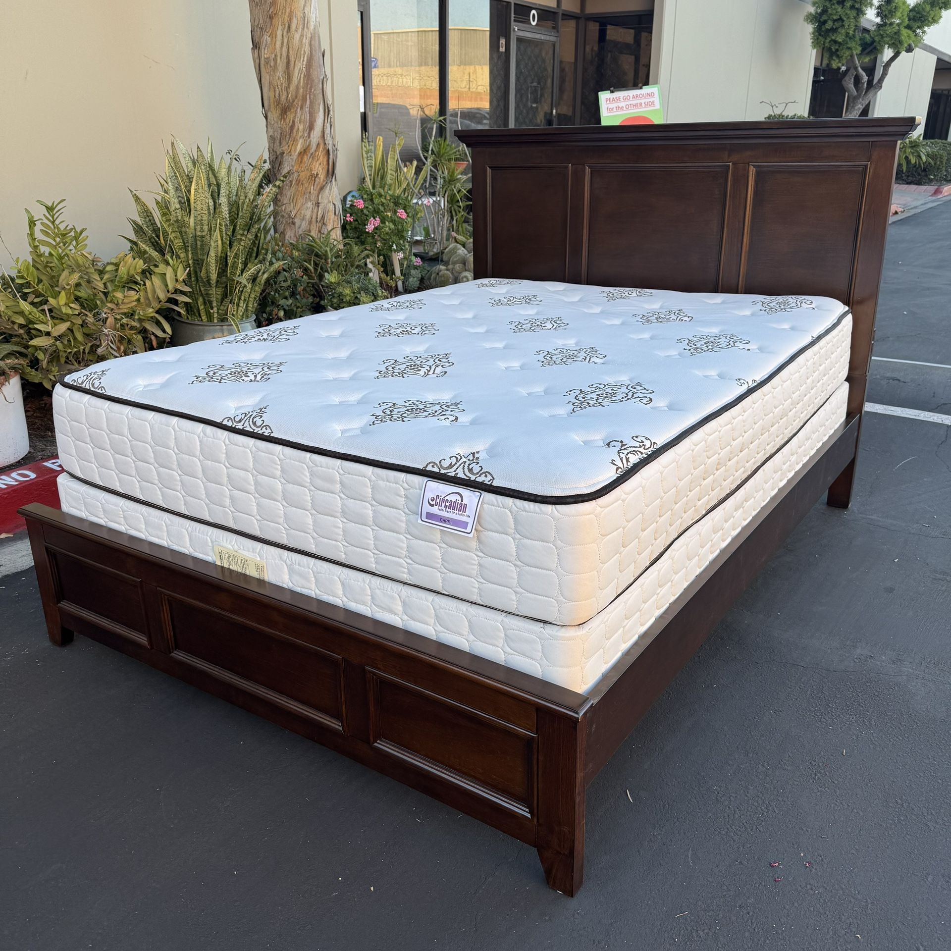 Queen Size Wooden Bed Frame with Mattress and Box Spring Very Clean and Excellent Condition