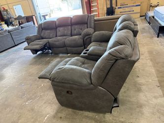 Gray Fabric Reclining Sofa and Loveseat Set