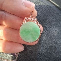 Certified Grade A GREEN JADE BURMA JADEIST ROUND PDNT IN S925 SETTING CZ ROSE GPD SIZE A DONUT 
