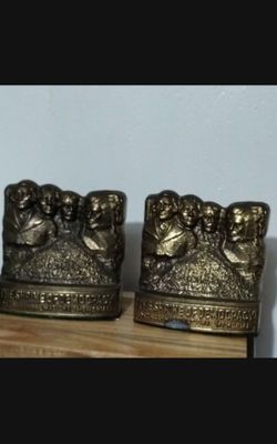 VINTAGE BRASS MT RUSHMORE BOOKENDS 5.5" - Q4