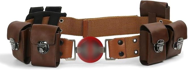 Adult Men Wade Costume Belt with Pouches Bag Brown Leather Waist Belt Medium