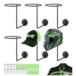6 Pack Metal Helmet Hangers, Ball Holder Rack with Screws, Wall Mount Display Hooks for Helmets, Caps, Hats, Wigs, Basketball, Volleyball, Football, R