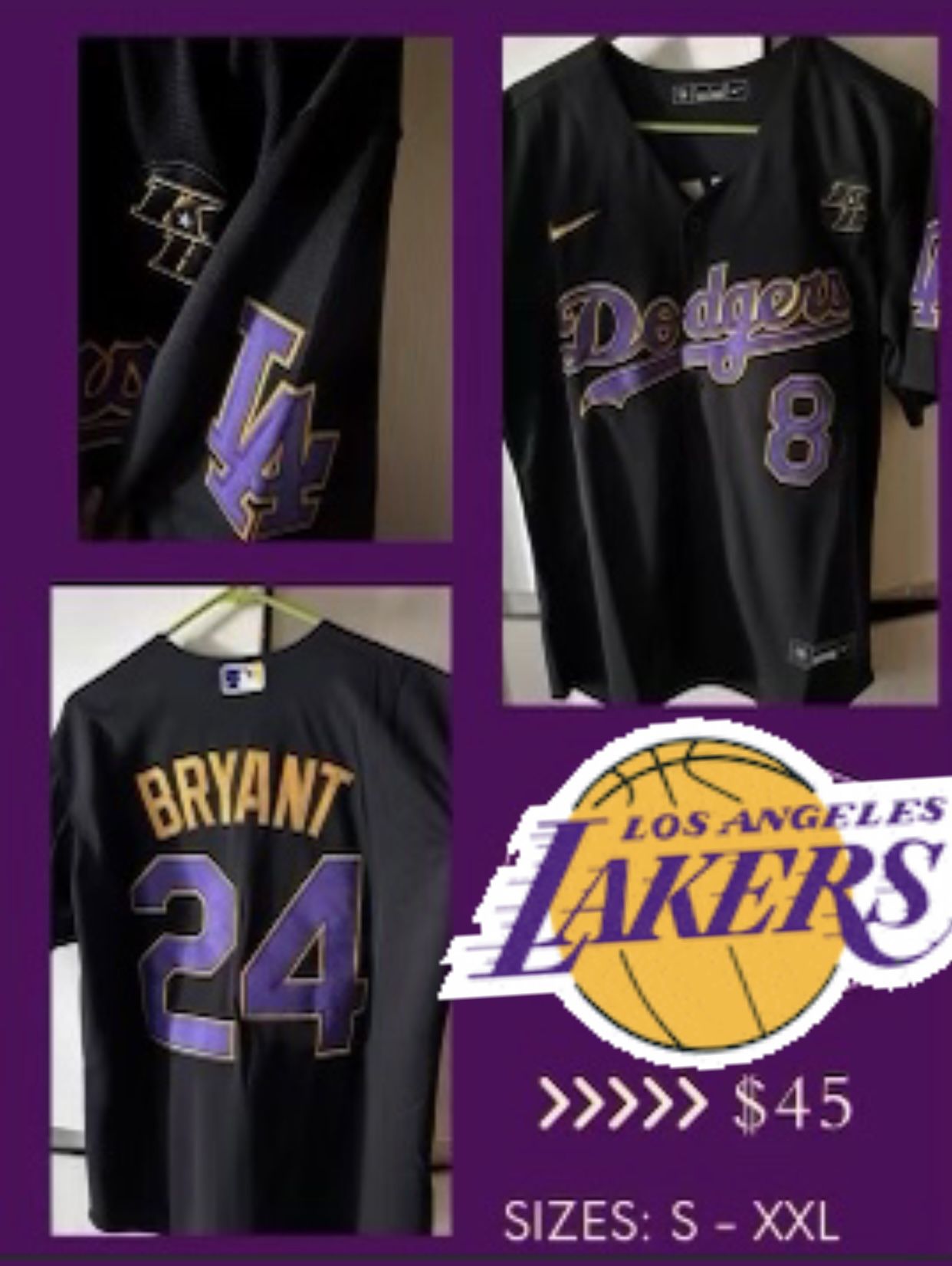 Dodgers Lakers #24 #8 KOBE BRYANT BASEBALL JERSEY