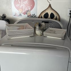 8 Large Square Dinner Plates, 4 Small Dinner Plates, Chicken Kitchen Decor