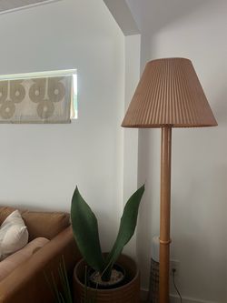 Vintage Neutral Mid Century Tall Floor Lamp with Pleated Shade