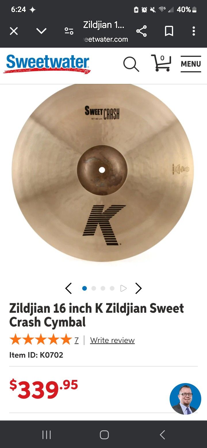 16" Zildjian Custom K sweet Crash
