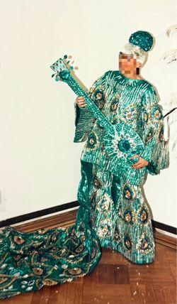Peacock Embroidered Sequin Gown Costume Set