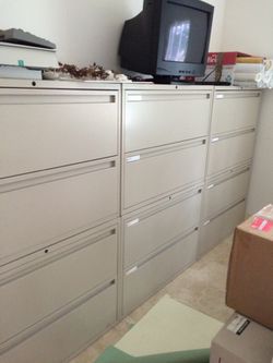 Heavy duty metal Lateral office file cabinets.