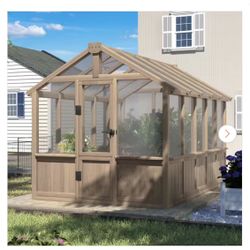 6 ft. W x 10 ft. D x 7 ft. H Cedar Wood Brown Garden Plant Greenhouse for Outdoors with Multi-Layer Polycarbonate Panels