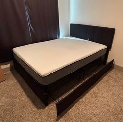 Queen bed frame with mattress in great condition