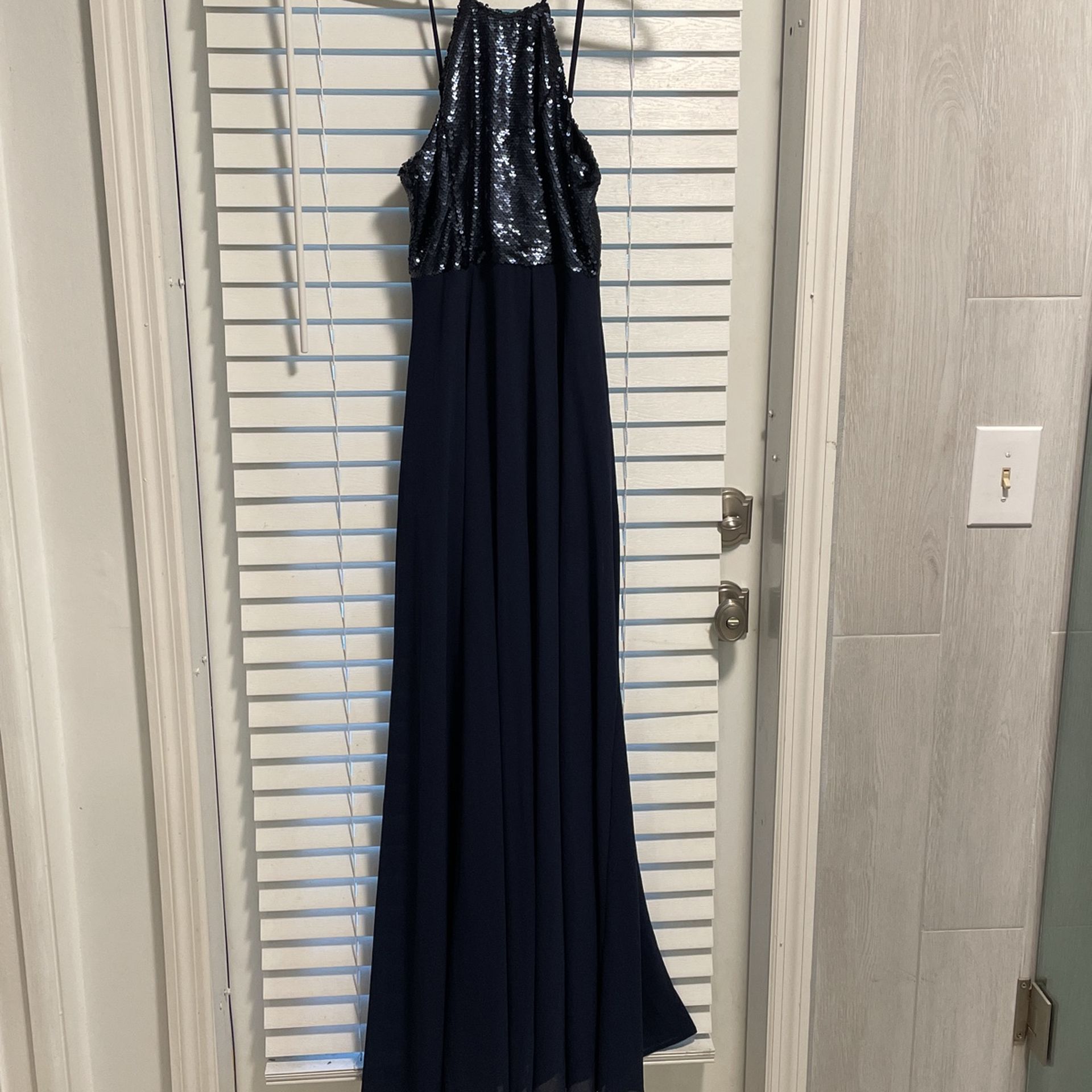 Beautiful mother of the bride dress navy blue with navy blue sequence on the top