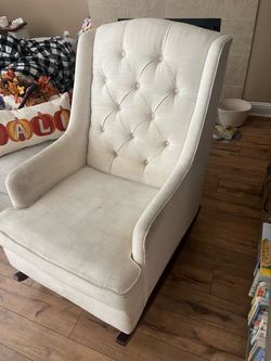 Cream Tufted Wingback Rocking Chair