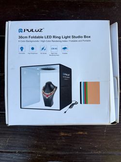PULUZ Studio Box Foldable Dimmable LED Light Tent Ring Light w/ 6 Backdrops