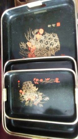 3 Oriental Style Serving Trays.