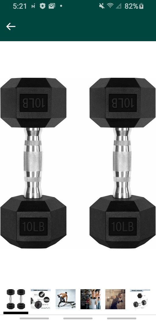 2 X 10 LBS Rubber Encased Hex Dumbbell Sets with Opllltional Rack for Hllome Gym, Coated Hand Weights for Strength Training, Workouts

