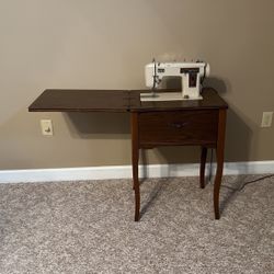 Vintage Brother Model C Sewing Machine In Sewing Table