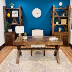 Custom farmhouse Office Desk Study Filling Cabinet Solid Wood Modern Rustic Office File Writing Restoration Hardware Insp Carpenter Bookcase