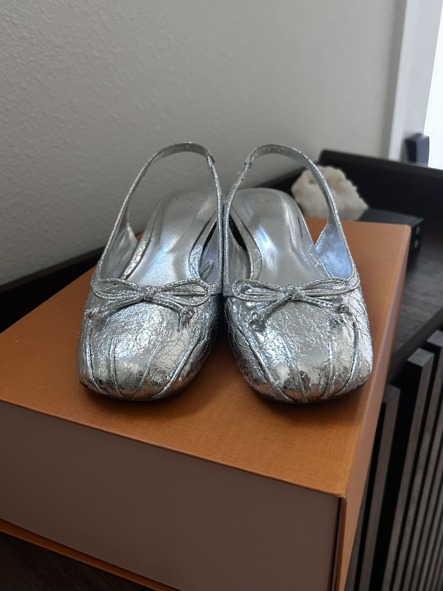 Distressed Silver Ballet Flats 
