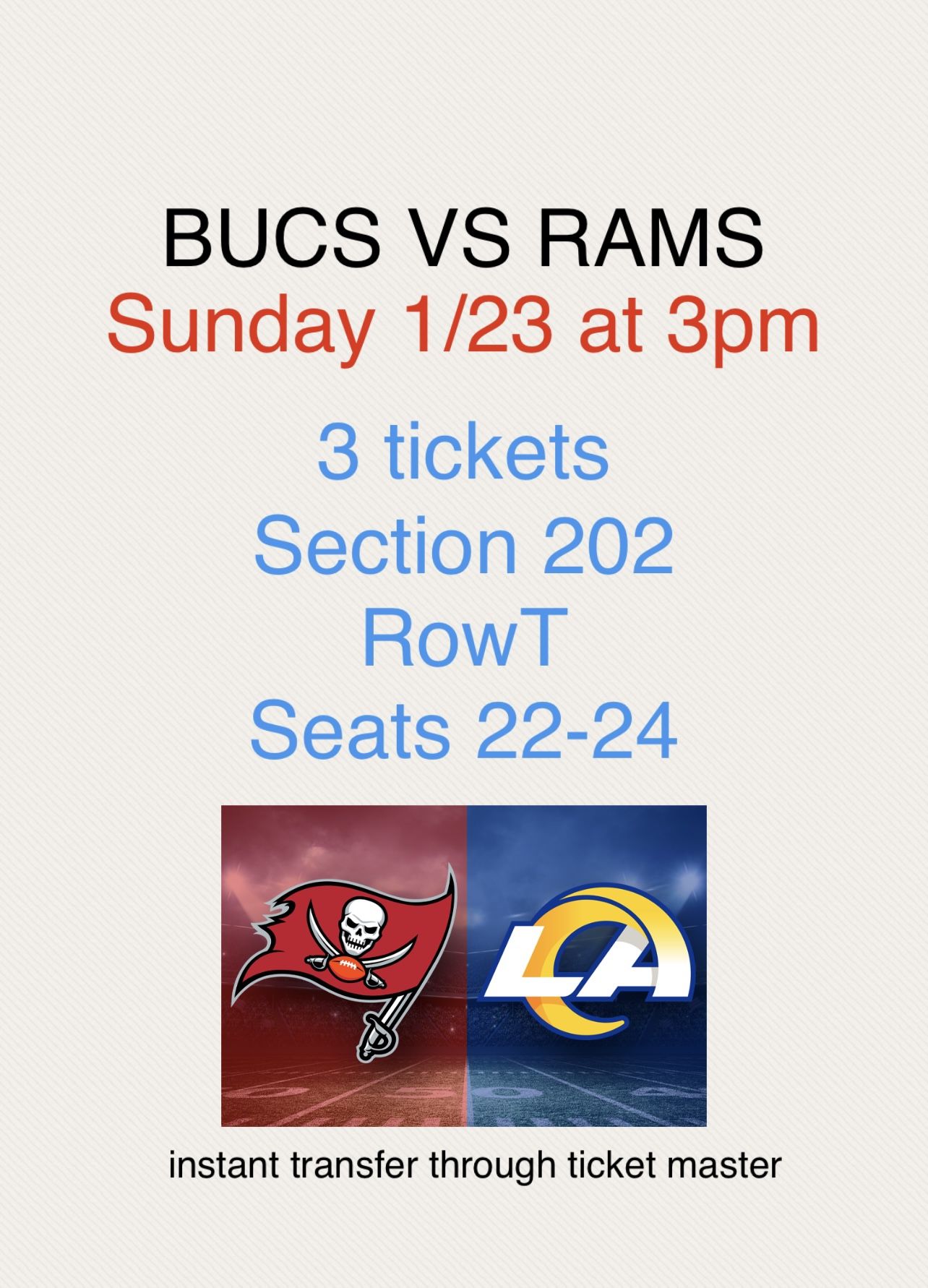 if anyone is interested π $1200 for all 3 they're going for $466 each in this section (Bucs side)
