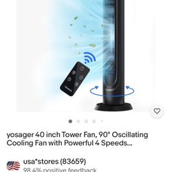 40” Oscillating Tower Fan