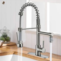 Commercial Kitchen Sink Faucet Pull Down Sprayer Twin Head Mixer Stainless Steel 