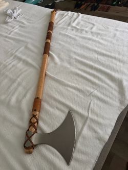 Handcrafted Viking Battle Axe with Wood Handle