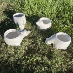 4 No Drainage 2 1/2 Inch Ceramic Animal Pots - Good For Succulents