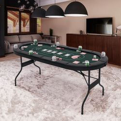 8 Player Foldable Poker Table Portable Folding Texas Holdem Table w/Padded Rail Green