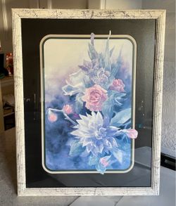 Vintage Framed and Matted Floral Watercolor Print by Patricia Abraham