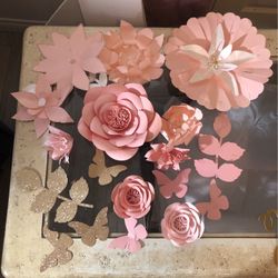 Pink Paper Flowers And Butterflies