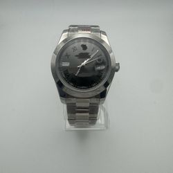 Black Dial Stainless Steel Roman Numeral Watch