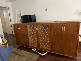 Wooden Cabinet / Credenza with Faux Glass Lattice Doors