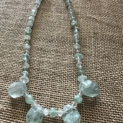 Faceted Aquamarine 4 Pendant Drop 16" Necklace 